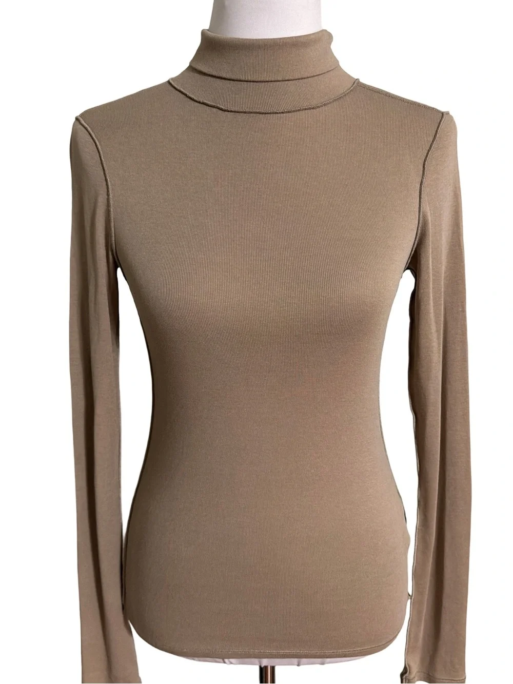 Free People Taupe Turtleneck Long Sleeve Top